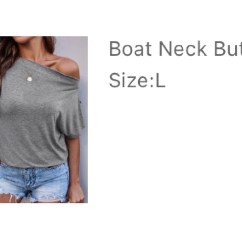 Boat neck button sleeve t